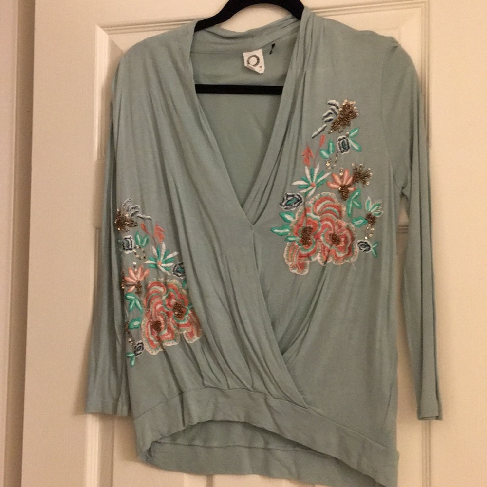 Anthropologie wrap style shirt, embroidered